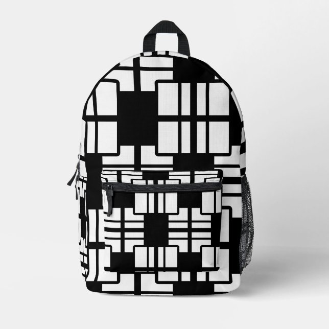 Trendy Abstract Black & White Pattern  Printed Backpack (Front)