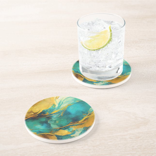 Trendy Abstract Blue and Gold  Coaster (Side)