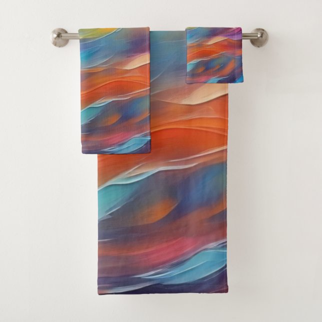 Trendy Abstract Bright Blue yellow Pattern   Bath Towel Set (Insitu)