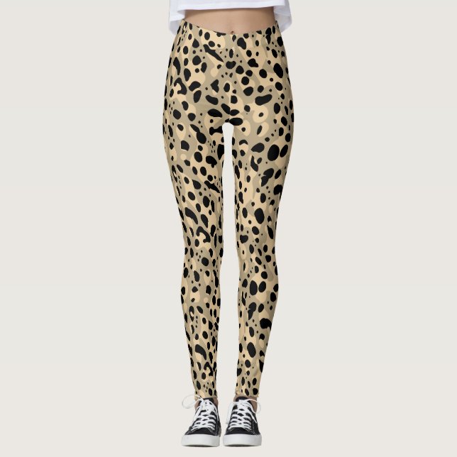 Trendy Abstract Brown Sepia Leopard Spots Pattern  Leggings (Front)