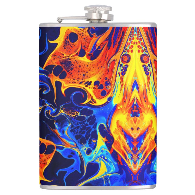 trendy abstract colourful colour swirl hip flask (Front)