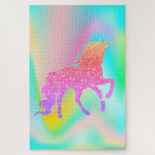 Trendy Abstract Colourful Glitter Unicorn Jigsaw Puzzle