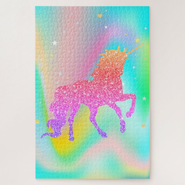 Trendy Abstract Colourful Stars Glitter Unicorn Jigsaw Puzzle (Vertical)
