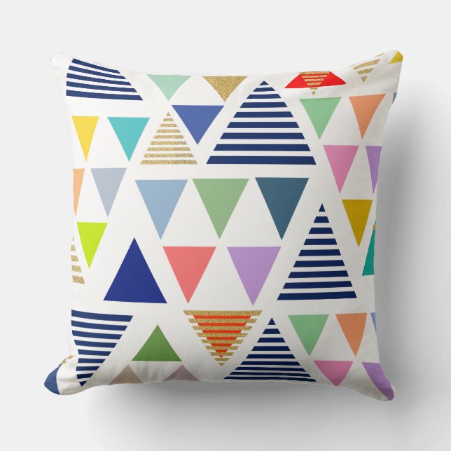 Trendy Abstract Colourful Triangles Pattern Cushion (Front)
