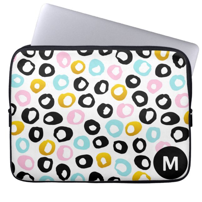 Trendy Abstract Dots Pattern Monogram Laptop Sleeve (Front)