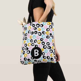 Trendy Abstract Dots Pattern Monogram Tote Bag