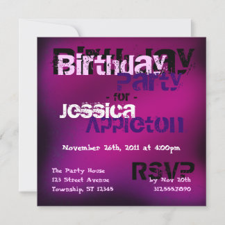 Trendy Abstract Fuchsia & Violet Birthday Invites