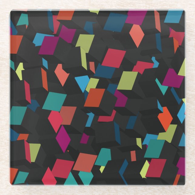 Trendy Abstract Geometric Cube Pattern Glass Coaster (Front)
