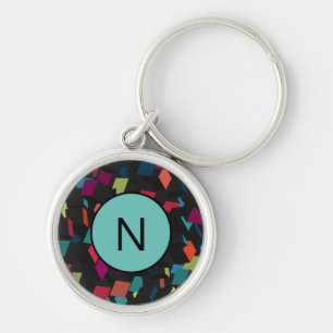 Trendy Abstract Geometric Cube Pattern Monogram Key Ring