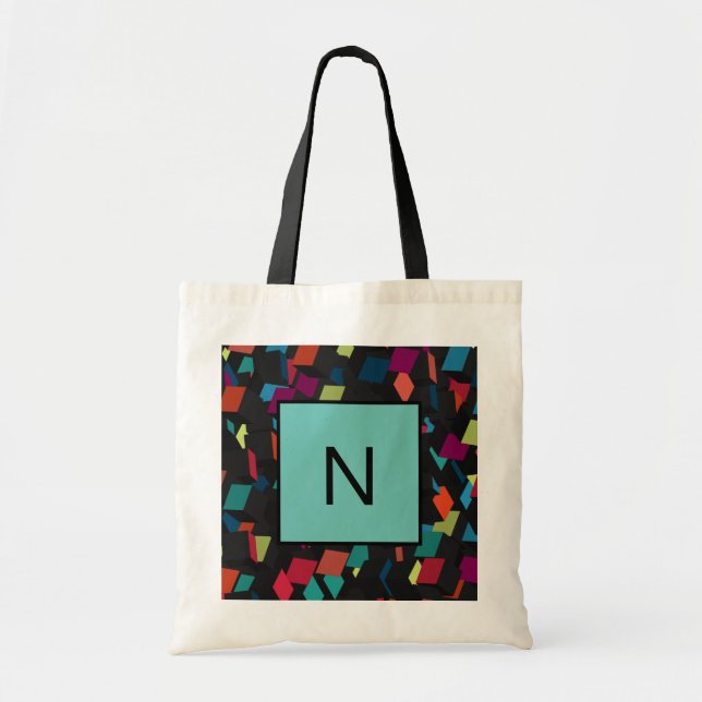Trendy Abstract Geometric Cube Pattern Monogram Tote Bag (Front)