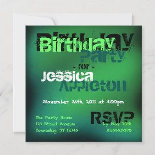 Trendy Abstract Green & Teal Birthday Invitations