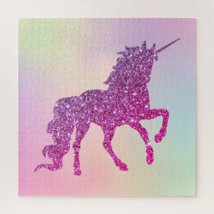 Trendy Abstract Ombre Glitter Unicorn Jigsaw Puzzle