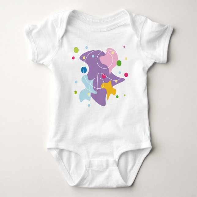 Trendy abstract pattern in purple and blue colours baby bodysuit (Front)