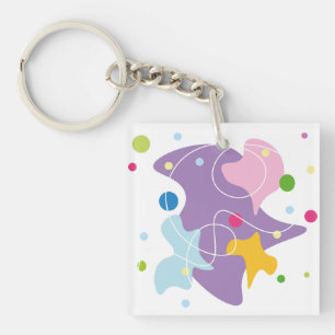 Trendy abstract pattern in purple and blue colours key ring