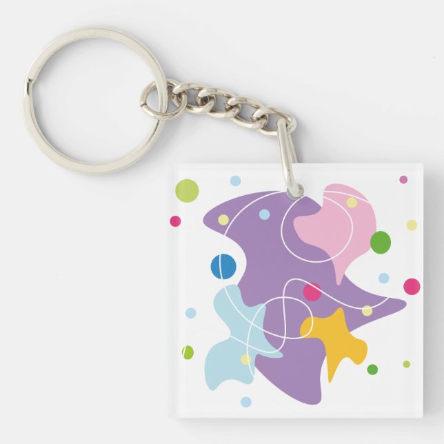 Trendy abstract pattern in purple and blue colours key ring (Front)