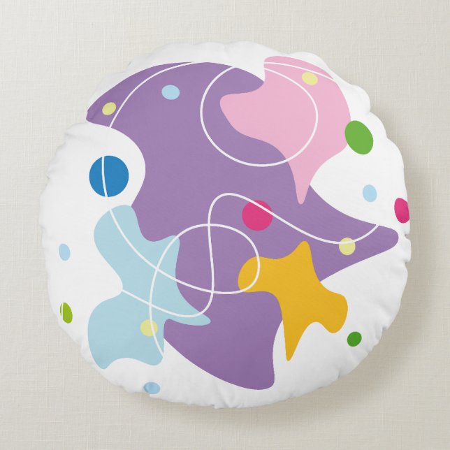 Trendy abstract pattern in purple and blue colours round cushion (Front)