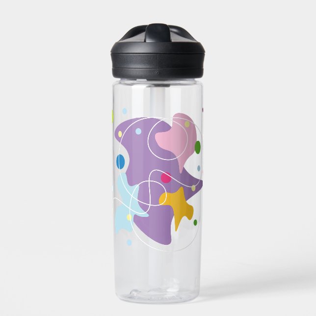 Trendy abstract pattern in purple and blue colours water bottle (Front)