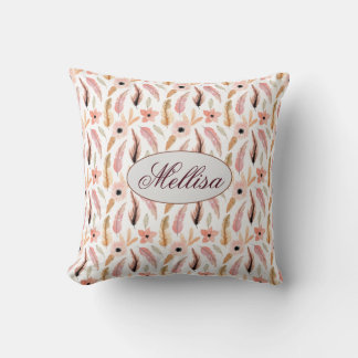 Trendy Abstract Pink Floral Pattern Monogram Name Cushion