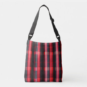 Trendy Abstract Red Black Plaid Collection Crossbody Bag