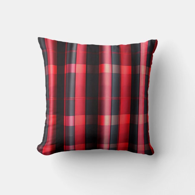 Trendy Abstract Red Black Plaid Collection Cushion (Front)