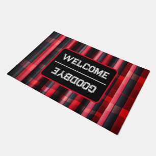 Trendy Abstract Red Black Plaid Collection Doormat