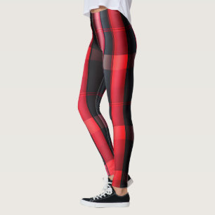 Trendy Abstract Red Black Plaid Collection Leggings