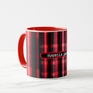 Trendy Abstract Red Black Plaid Collection Mug