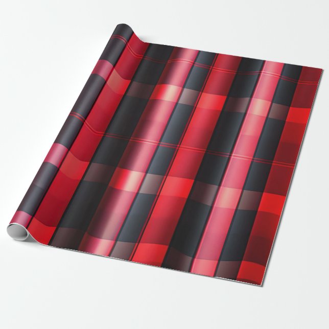 Trendy Abstract Red Black Plaid Collection Wrapping Paper (Unrolled)