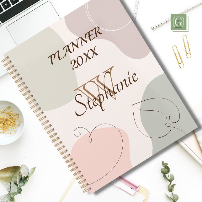 Trendy Abstract Shape Sketched Leaf Heart Monogram Planner (Creator Uploaded)
