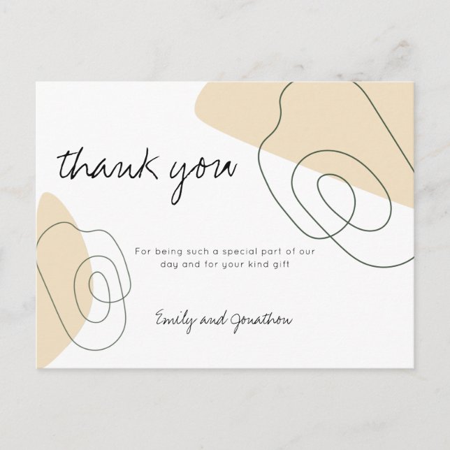 Trendy Abstract Shapes Script Wedding Thank You Postcard (Front)