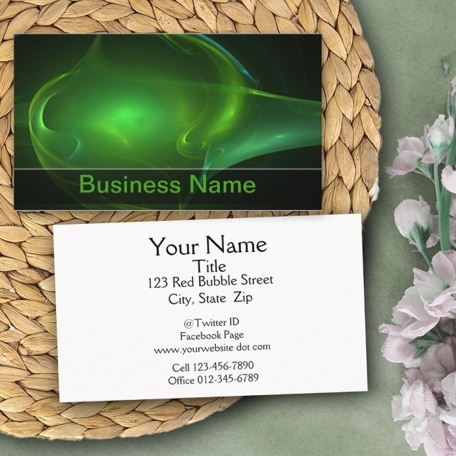 Trendy Abstract Techno Green Bubble Streak Business Card (business card front and back design)