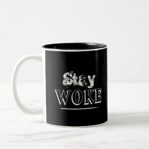 Trendy Activist Stay Woke Black and White Two-Tone Coffee Mug