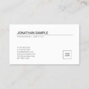 Trendy Add Your Logo Elegant White Simple Plain Business Card