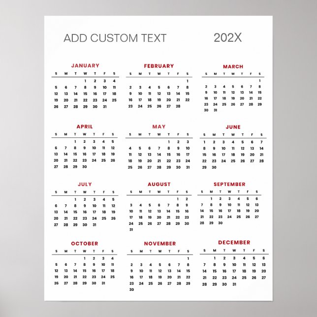 Trendy add your own custom text 2025 Calendar      Poster (Front)