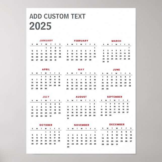 Trendy add your own custom text 2025 Calendar Poster (Front)