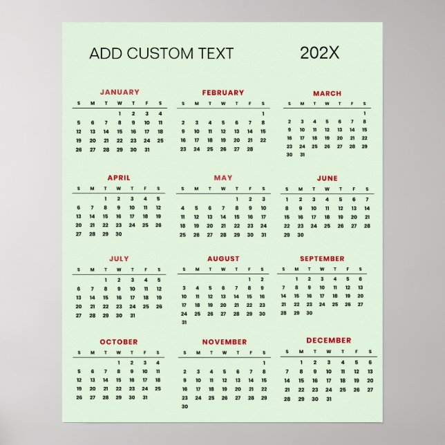 Trendy add your own custom text 2025 Calendar      Poster (Front)