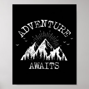 Trendy Adventure Awaits Travel Camping Vintage  Poster