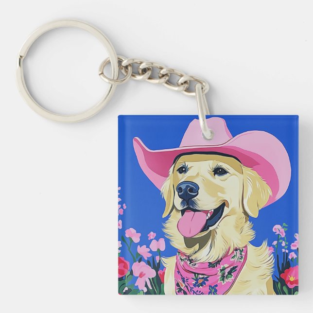 Trendy Aesthetic Cute Preppy Dog  Key Ring (Front)