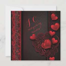 Trendy Affection Red Hearts & Lace Holiday Card
