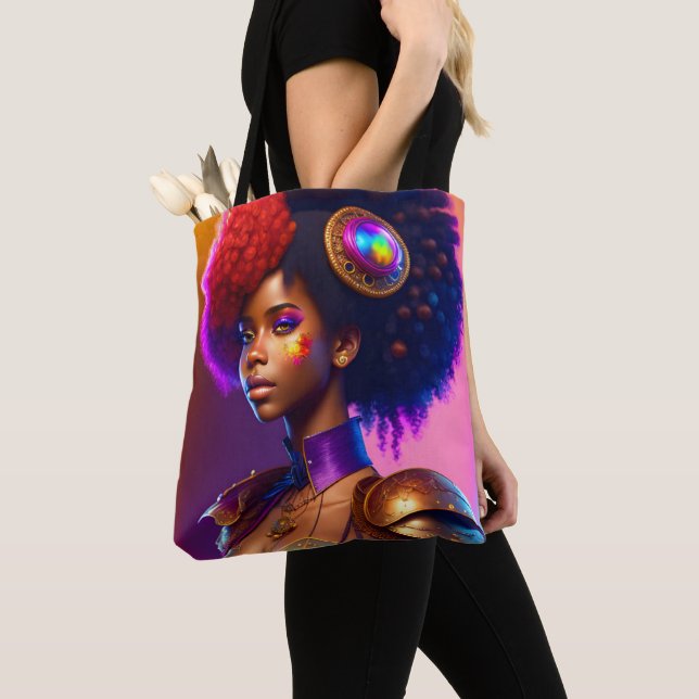Trendy Afro Steampunk Girl Tote Bag (Close Up)
