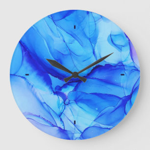 Trendy Agate Abstract Indigo Blue Purple Ink Art Large Clock