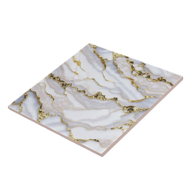 Trendy Agate Marble White Gold Collection Ceramic Tile (Side)