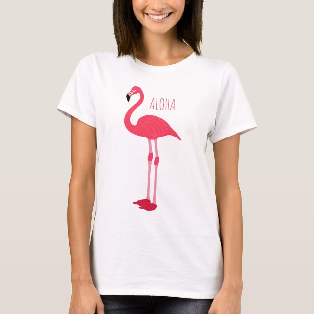 Trendy ALOHA Pink Flamingo Tropical  Fun Trendy T-Shirt (Front)