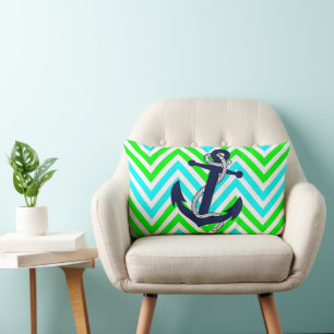 Trendy Anchor On Bright Summer Zigzag Pattern Lumbar Cushion