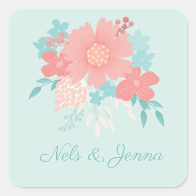 Trendy and beautiful floral design square sticker (Front)