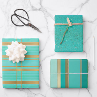 Trendy and Chic Blue and Gold Accented  Wrapping Paper Sheet