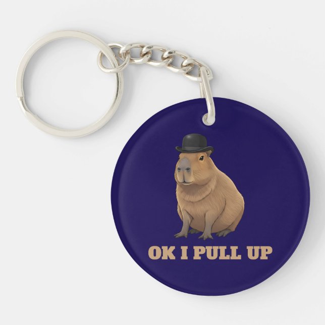 Trendy and funny Capybara meme design Key Ring (Front)
