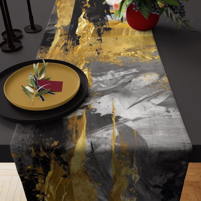 Trendy and Modern Abstract Gold Grey and Black Long Table Runner (Creator Uploaded)