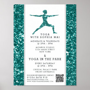 Trendy Aqua Glitter Effect Yoga Class Advertising Poster