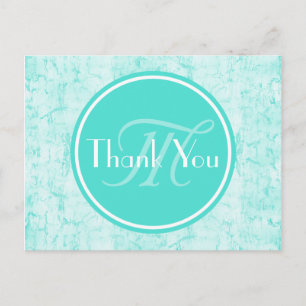 Trendy Aqua Mint Thank You With Monogram Postcard